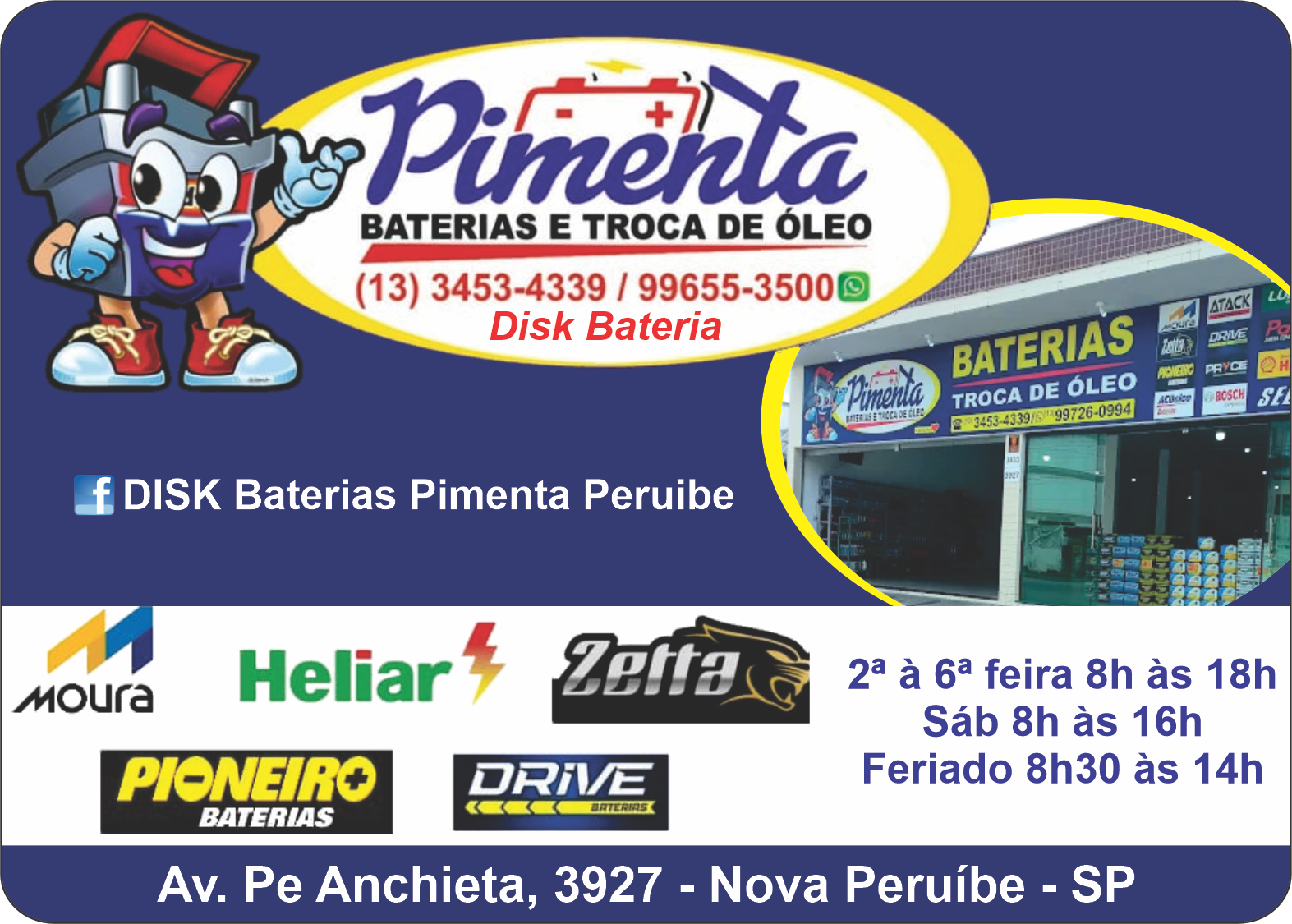 Pimenta baterias e troca de óleo